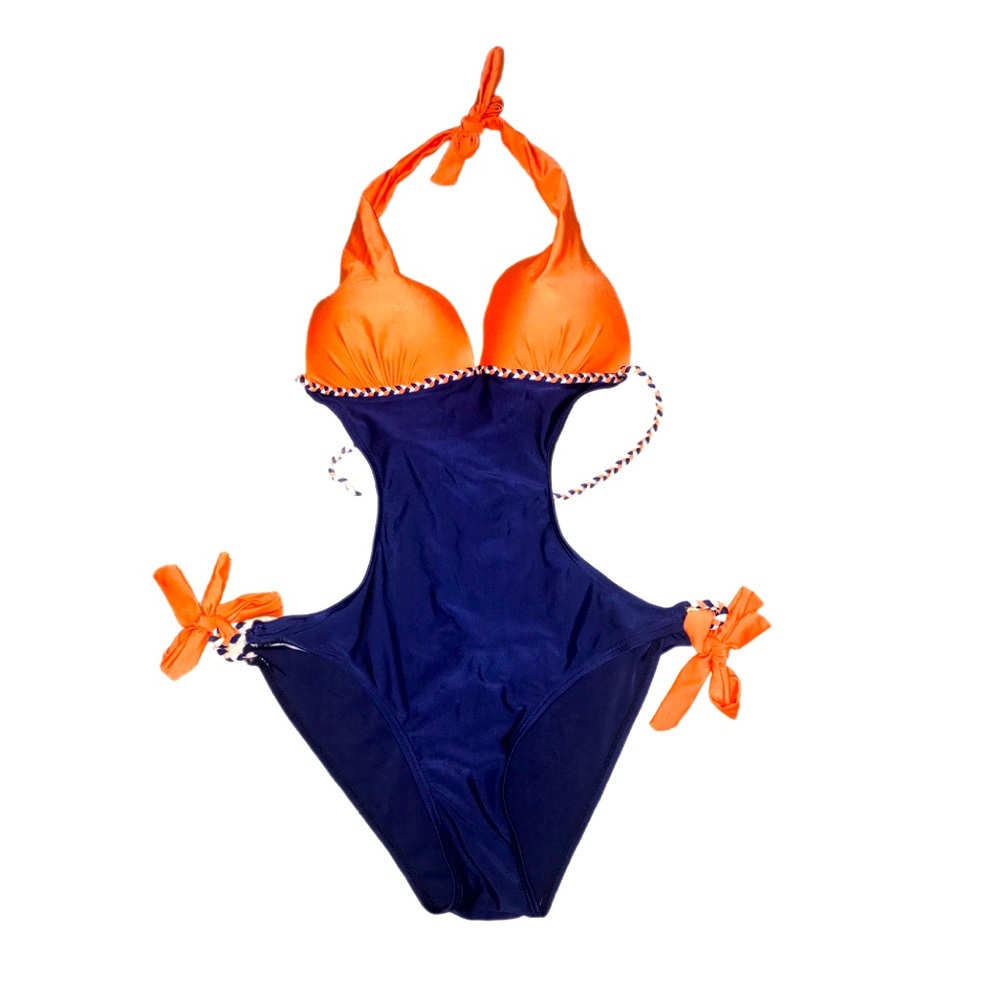 Women’s Monokini Orange Blue Padded Cups